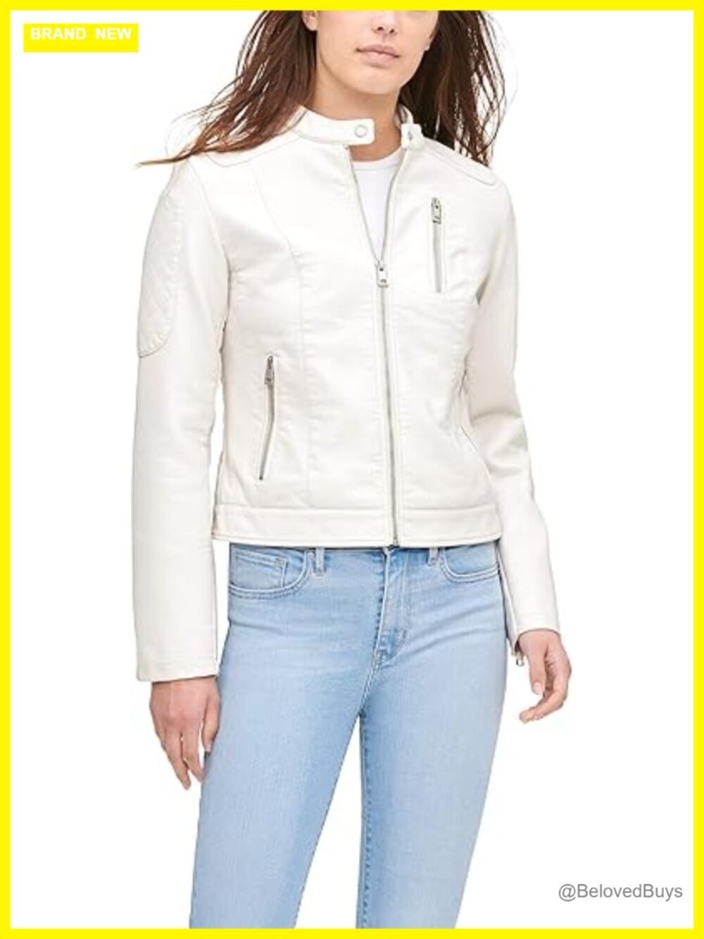 Faux Leather Motocross Racer Jacket with Front Zip Closure